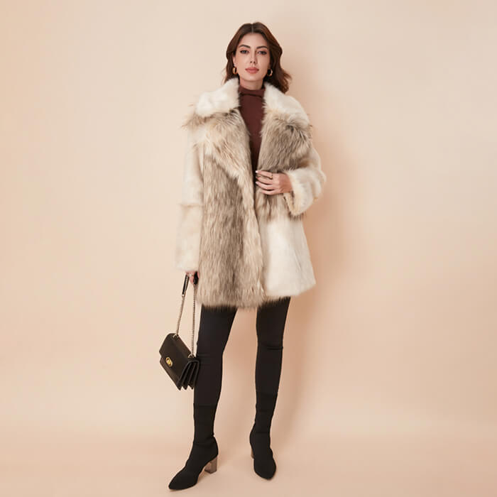 Realistic Patterned Faux Fox Fur Mid Length Coat - Kai's Eco Fur